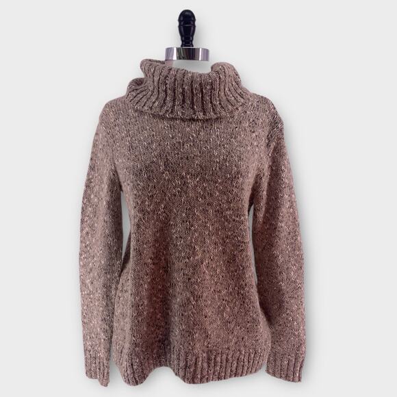 SOFT Joie Women's Turtleneck Sweater Oatmeal Chunky Knit Metallic Thread M - Picture 8 of 8